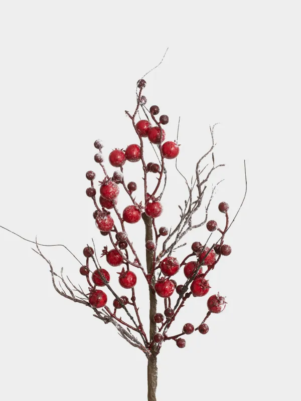 Ветка декоративная, 56 см, Красные ягоды в снегу, Red berry, image-3