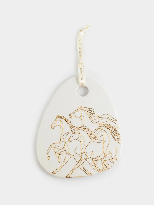 Подставка под горячее, 15x20 см, керамика/пробка, молочная, Лошадь, Horse gold, image-0