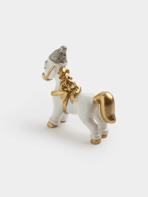 Статуэтка, 8 см, полирезин, молочно-золотистая, Лошадка в шапке, Horse christmas, image-4