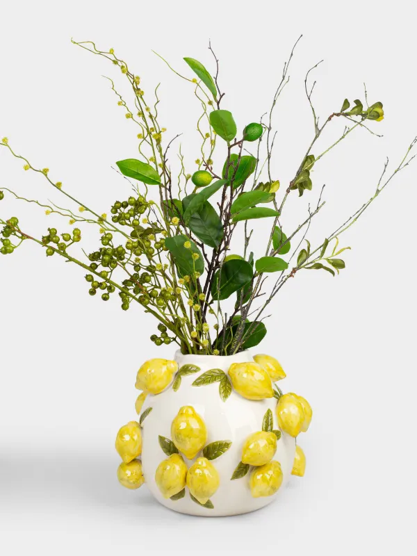Ваза для цветов, 24 см, декоративная, керамика D, молочная, Лимоны, Sicily, image-4