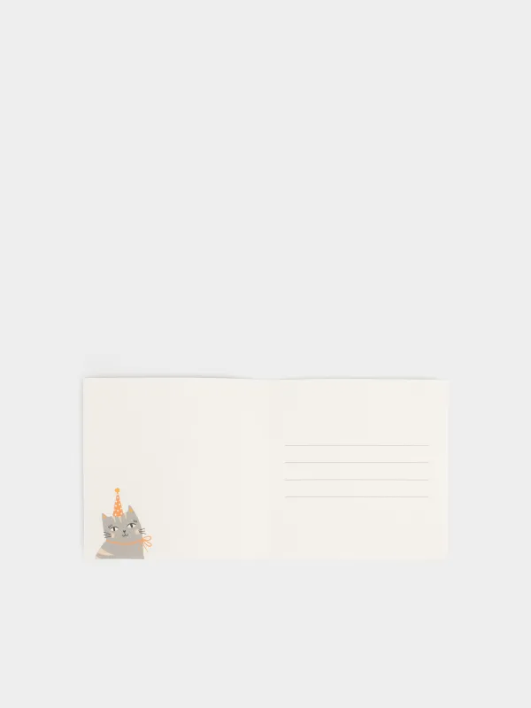 Открытка подарочная, 12х12 см, бумага, белая, Кот с тортом, Birthday, image-4