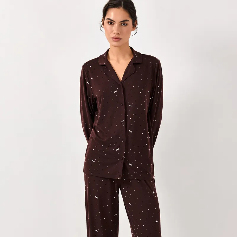 Рубашка домашняя с длинным рукавом, коричневая, Daisy