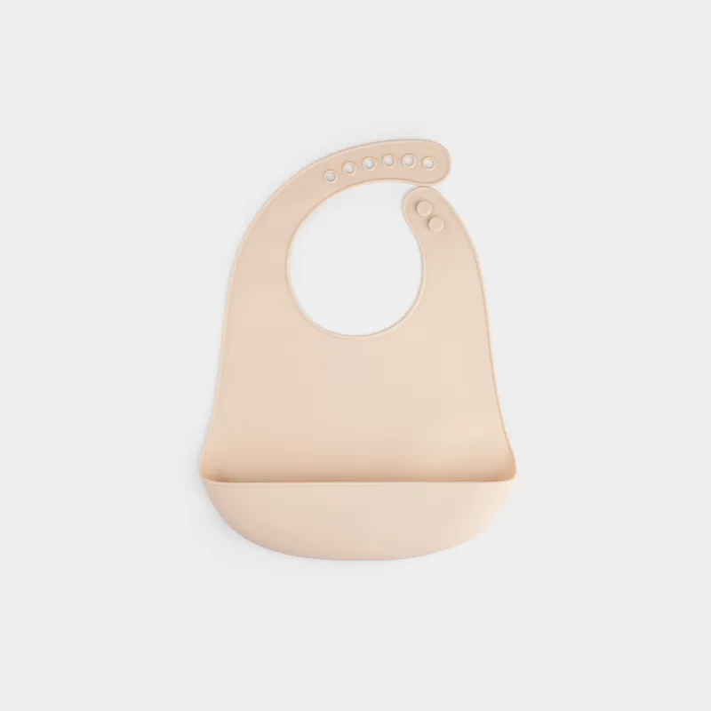 Нагрудник, детский, 31x23 см, с карманом, силикон, бежевый, Kiddy