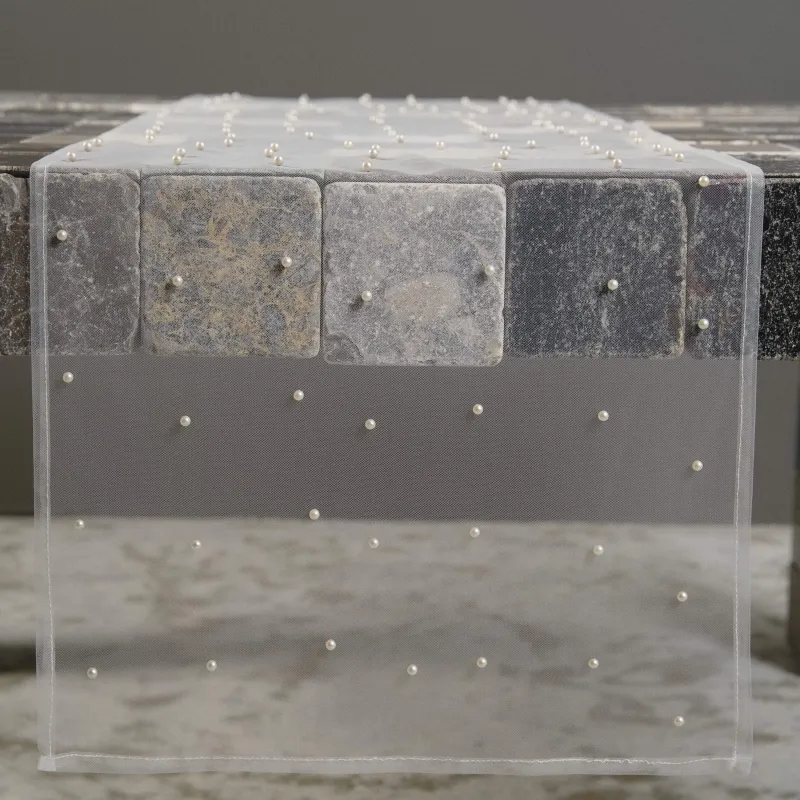 Дорожка настольная, 40х160 см, полиэстер/пластик, белая, Жемчужины, Pearl Antarctica