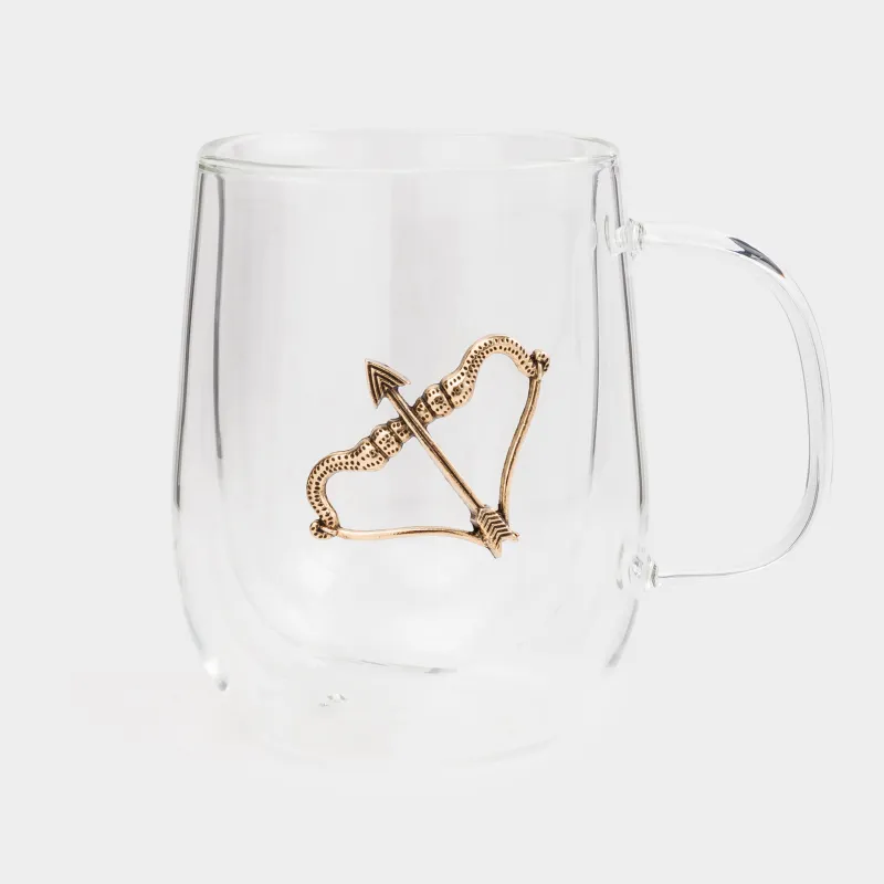 Кружка, 350 мл, стекло Б/металл, золотистая, Стрелец, Air-zodiac, image-0