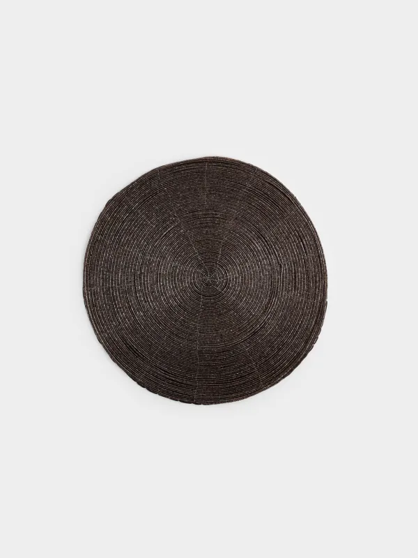 Салфетка под приборы, 36 см, бисер, круглая, коричневая, Rotation beads, image-0