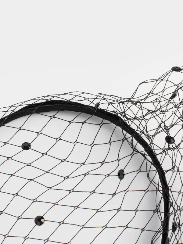 Ободок карнавальный, 14х15 см, металл/полиэстер, черный, Вуаль со стразами, Hairstyle, image-2