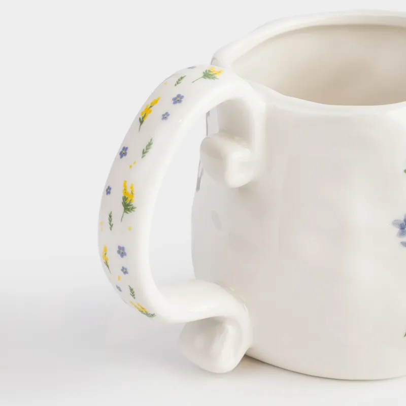 Кружка, 530 мл, керамика, молочная, Мимоза и незабудка, Crumple flower, image-5