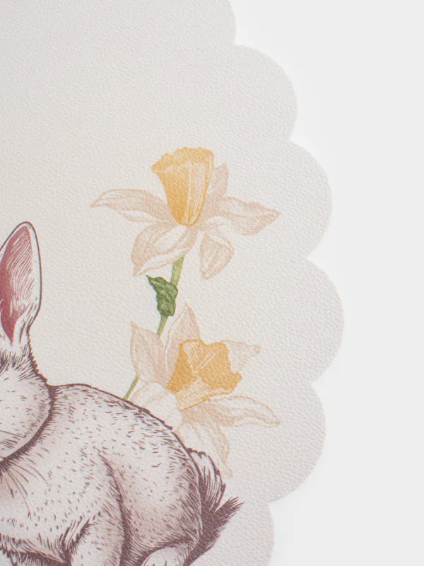 Салфетка под приборы, 38 см, ПВХ, фигурная, молочная, Кролик и нарциссы, Rock print, image-3