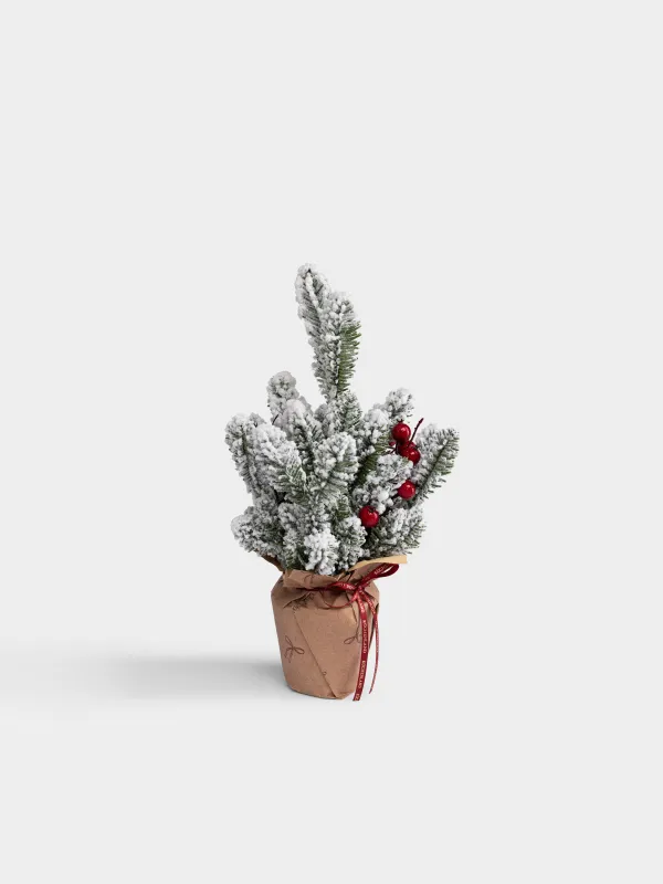 Композиция новогодняя, 34 см, в крафте, Заснеженная хвоя с шиповником, Snowy decor, image-1