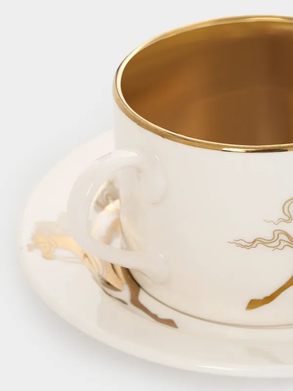 Пара чайная, 1 перс, 2 пр, 220 мл, фарфор N, бело-золотистая, Лошадь, Horse gold, image-2