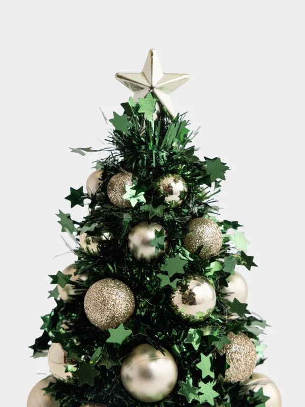 Ель искусственная, 20 см, Ель с золотистыми шарами, Tinsel christmas, image-1