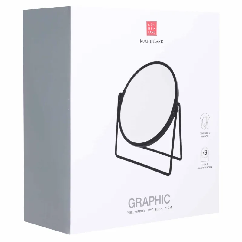 Зеркало настольное, 20x18/15 см, двустороннее, металл, круглое, черное, Graphic, image-2