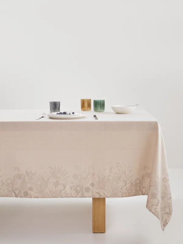 Скатерть, 170х250 см, полиэстер, бежевая, Цветы и листья, Geous flowers, image-0