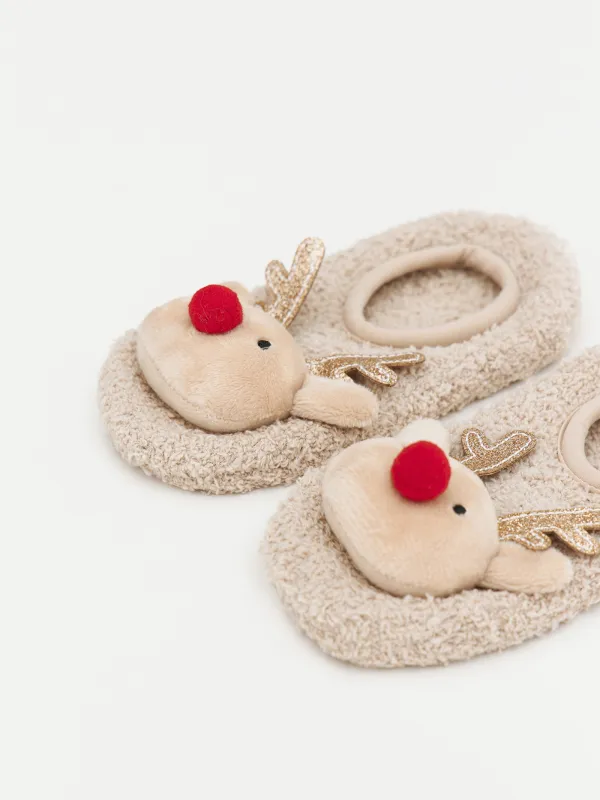 Носки детские, домашние, полиэстер, бежевые, Олень, Funny, image-1
