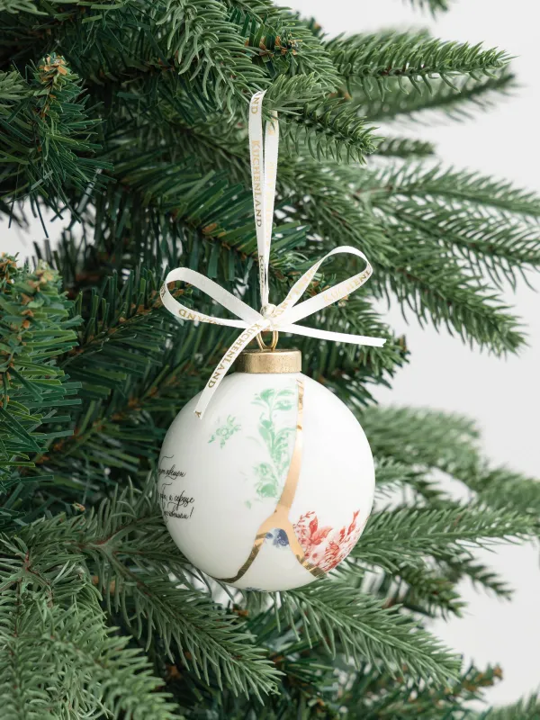 Игрушка елочная, 7 см, керамика D, бело-золотистая, Шар, Пожелание, Ball print, image-2