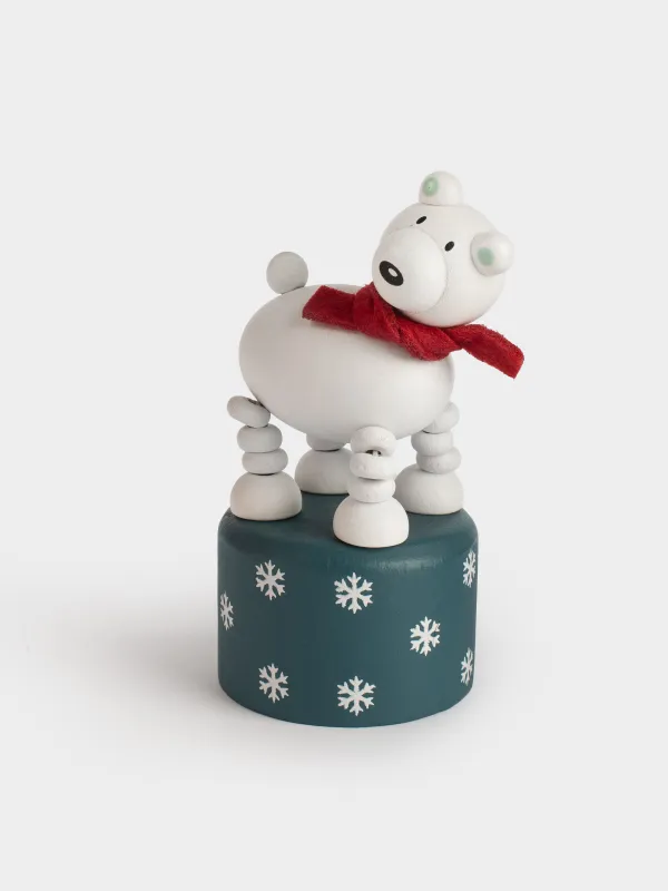 Игрушка, 9x5 см, дергунчик, дерево, бело-голубая, Белый мишка, White bear, image-3