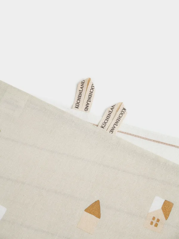 Полотенце кухонное, 40х60 см, 2 шт, хлопок, молочное/бежевое, Полосы/Дома, House built, image-4