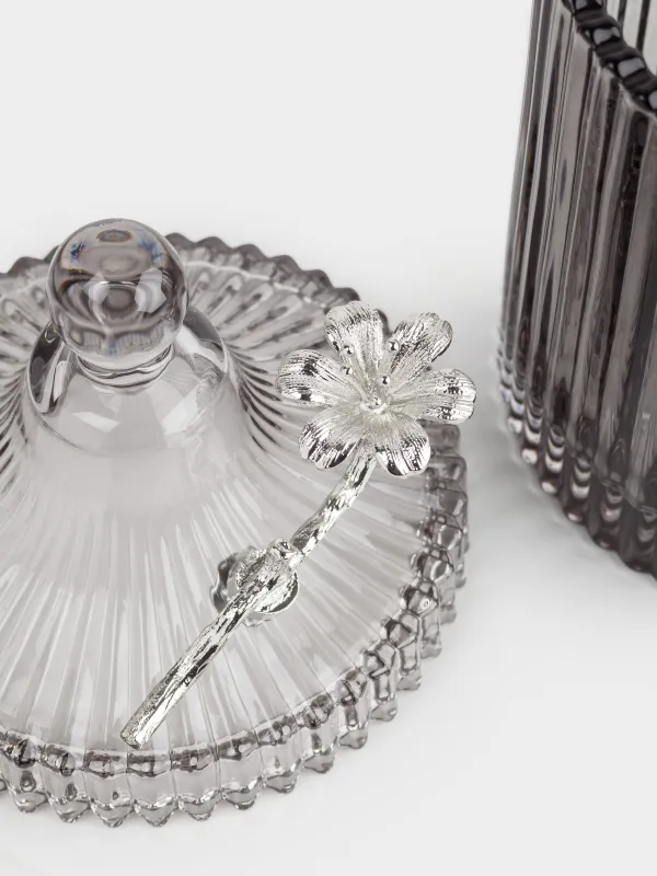 Емкость для хранения, 17х11 см, 500 мл, с крышкой, стекло Р/металл, серая, Цветок, Selene, image-5