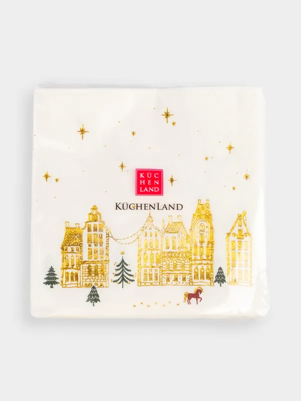 Салфетки бумажные, 21х21 см, 20 шт, квадратные, белые, Лошадь и дома, Snow sparks, image-3