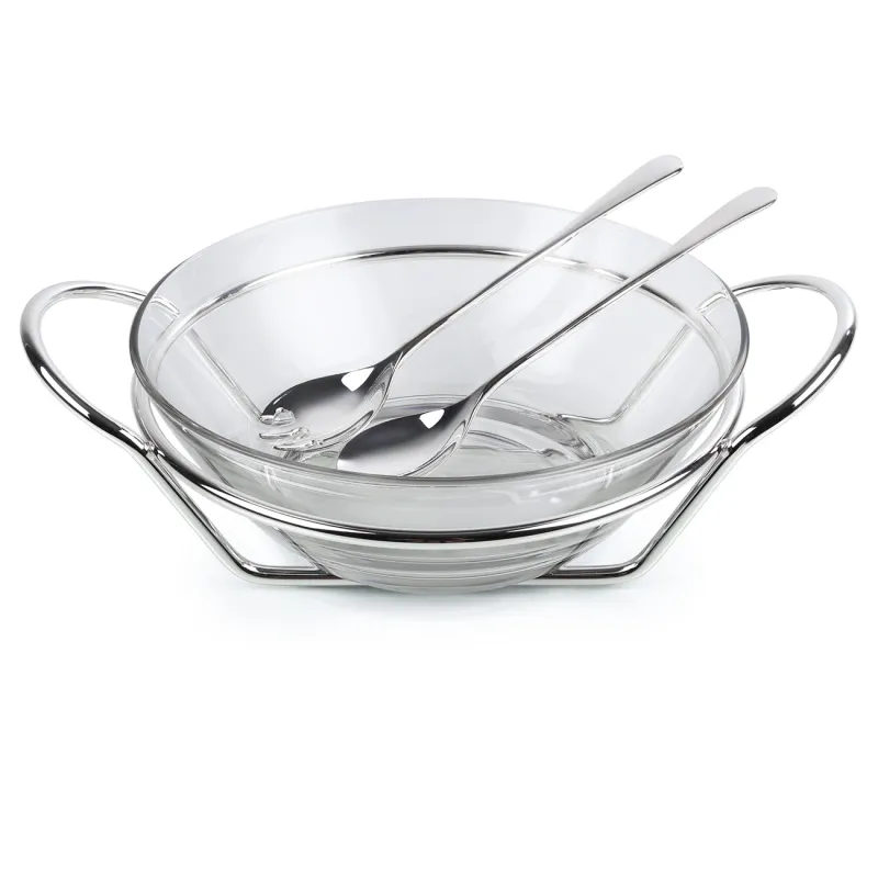 Салатник, 35х27см, 2 л, 3 пр, с ложкой/вилкой, на подставке, стекло/металл, Fantastic, image-1