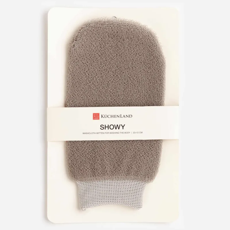 Мочалка-варежка для мытья тела, 22х12 см, отшелушивающая, полиэтилен, бежевая, Showy, image-3