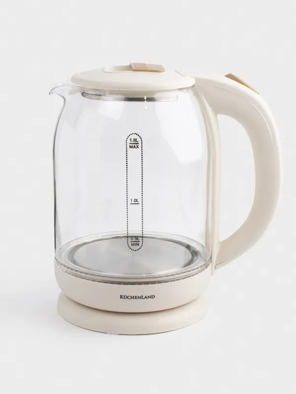 Чайник электрический, 1,8 л, 1500 Вт, стекло Б/пластик, с подсветкой, бежевый, Choice, image-0