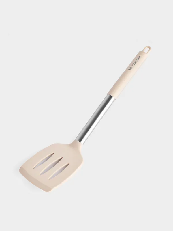 Лопатка, 34 см, с прорезями, силикон/сталь, серо-бежевая, Metallic, image-2