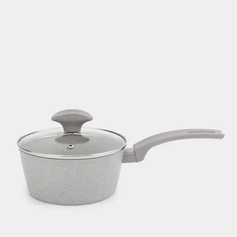 Ковш, 16 см, 1,3 л, с крышкой, с покрытием, алюминий, бежево-серый, Decision