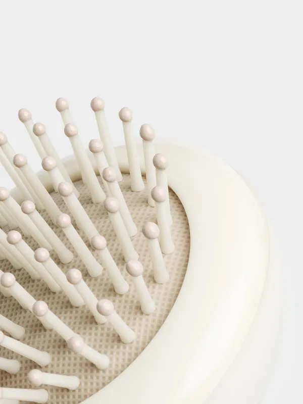 Расческа массажная для волос, 6 см, пластик/резина, дорожная, бежевая, Travel color, image-4