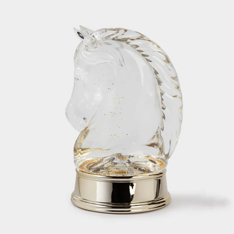 Снежный фонарь, 23 см, с подсветкой, пластик, золотистый, Лошадь с блестками, Golden style