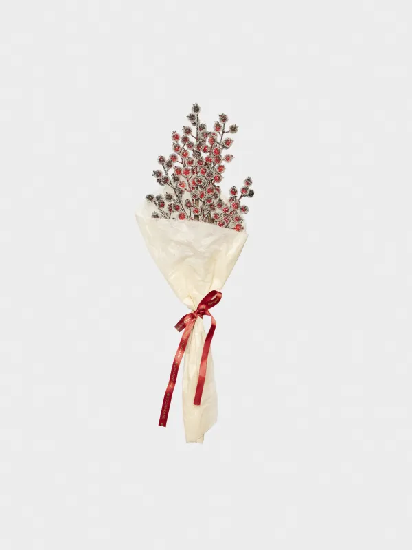 Букет декоративный, 55 см, Красные ягоды в снегу, Red berry, image-0