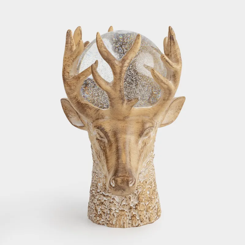 Снежный фонарь, 25 см, с подсветкой, пластик, коричневый, Шар в рогах оленя, Deer