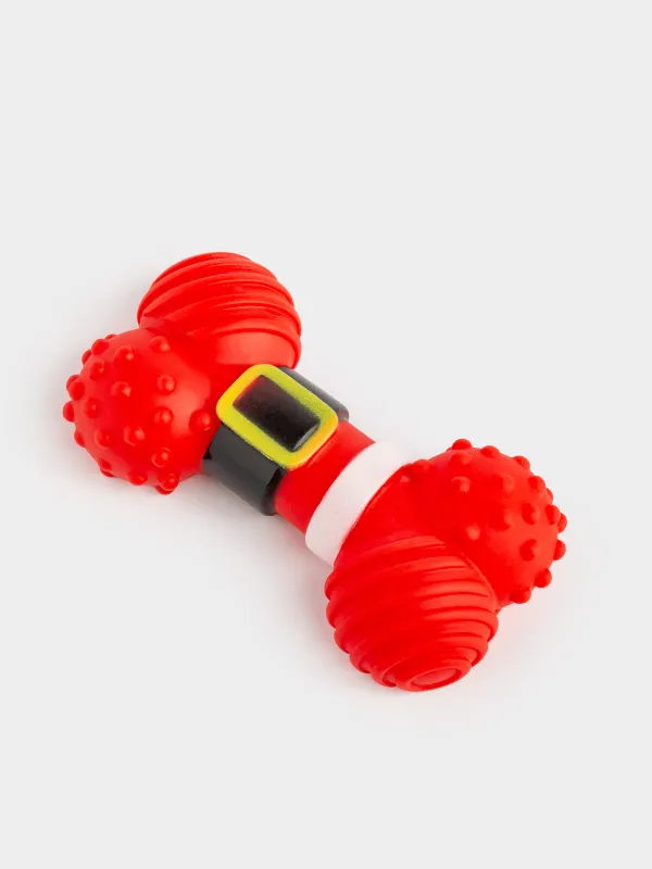 Набор игрушек для собак, 10 см, 2 шт, с пищалкой, резина, красный/зеленый, Кость и елка, Christmas pet, image-1