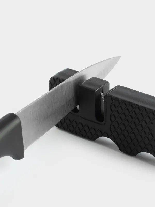 Точило для ножей, 9 см, два этапа заточки, пластик/керамика, черное, Extra-light black, image-4