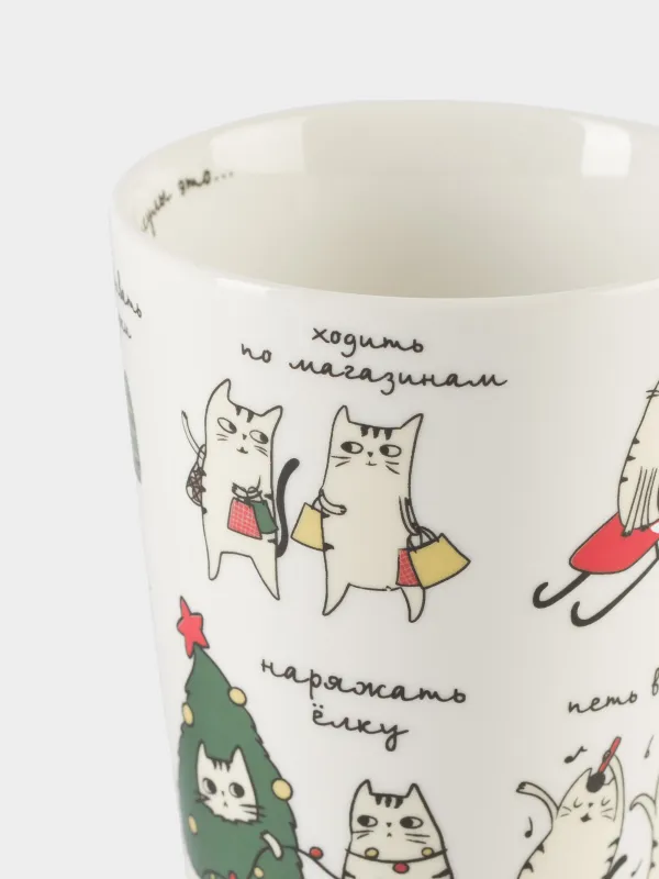 Кружка, 420 мл, фарфор N, бело-красная, Коты на каникулах, Cat, image-3