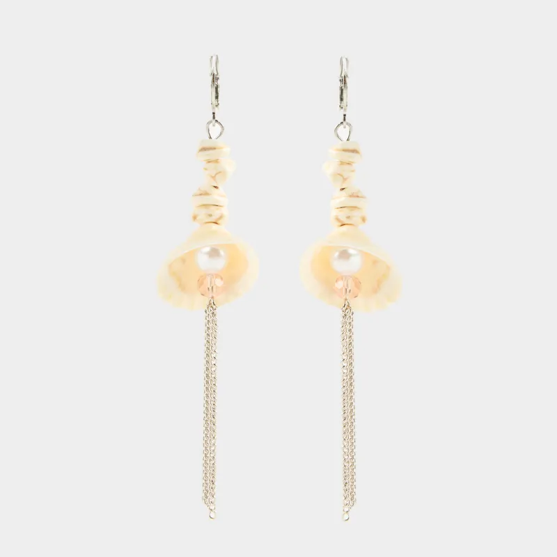 Серьги, 8 см, 2 шт, металл/ракушка, серебристые, Гребешок, Jewelry seaside