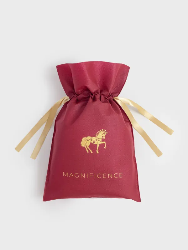 Мешок подарочный, 30х45 см, с завязками, полипропилен, бордовый, Золотистая лошадь, Ardent horse, image-3
