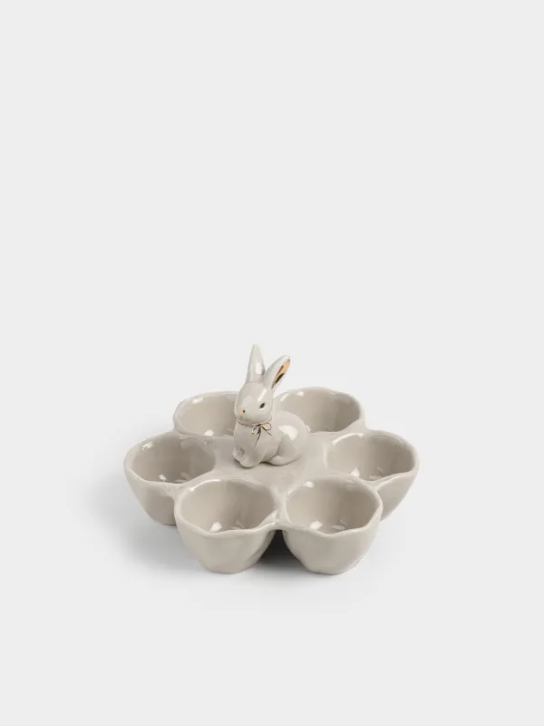 Блюдо пасхальное, 17х11 см, 6 отд, керамика D, бежево-золотистое, Кролик с бантом, Rabbit gold, image-1