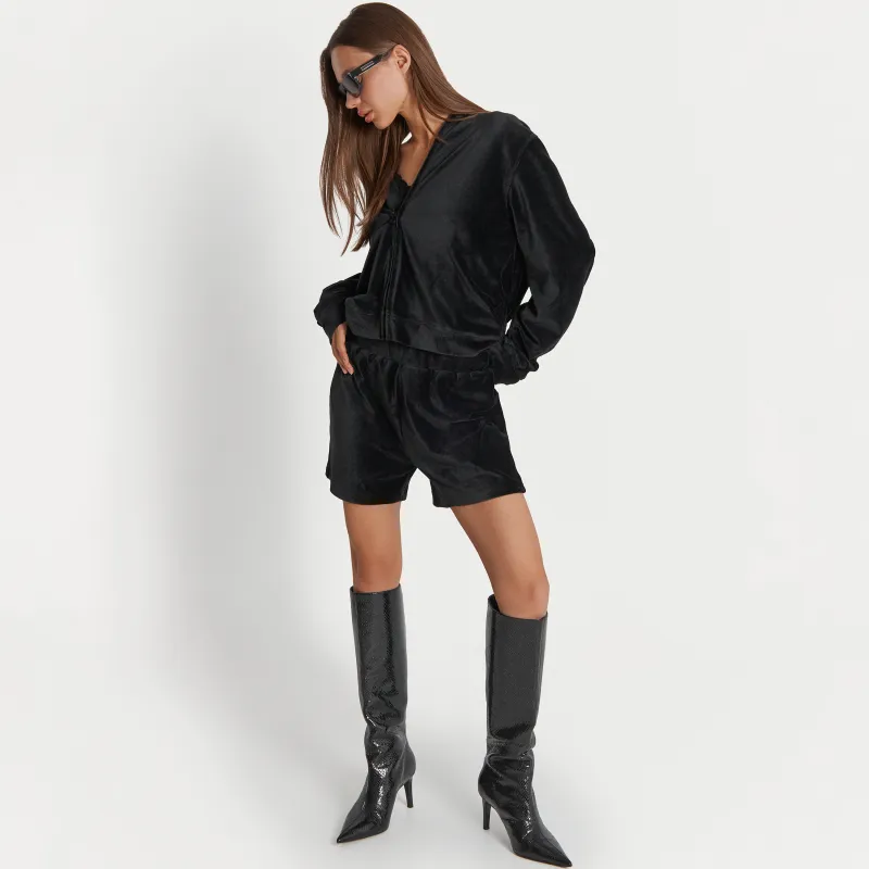 Шорты женские, домашние, велюр, черные, Mersela