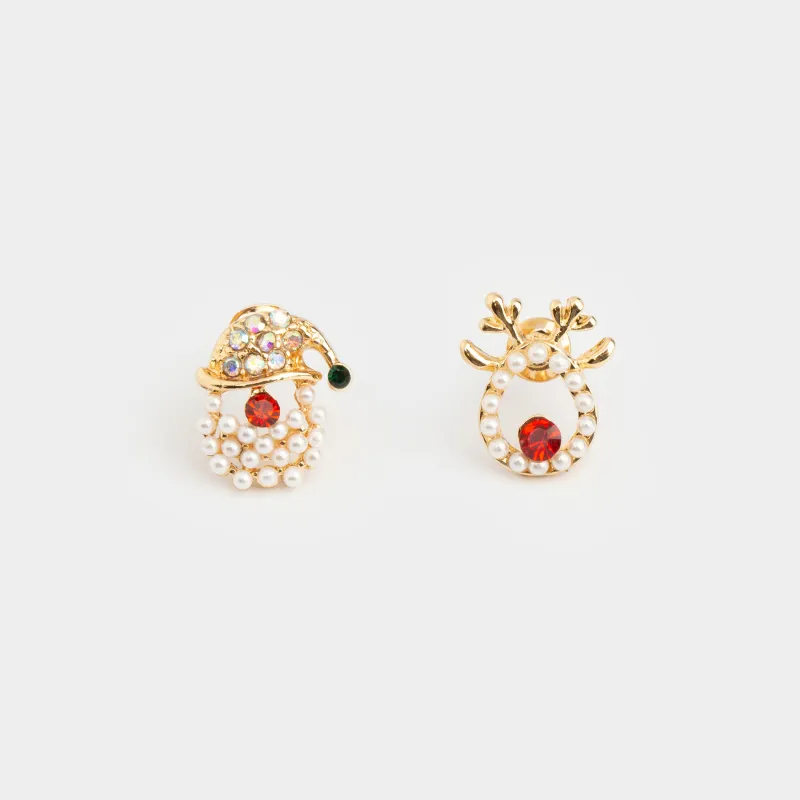 Серьги-пусеты, 1,4 см, 2 шт, детские, металл/стекло, золотистые, Олень, Pearl