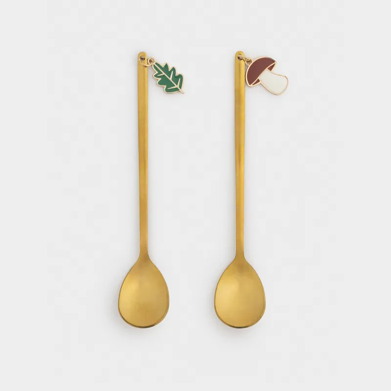 Ложка десертная, 15 см, 2 шт, сталь, золотистая, Гриб/Лист, Forest symphony