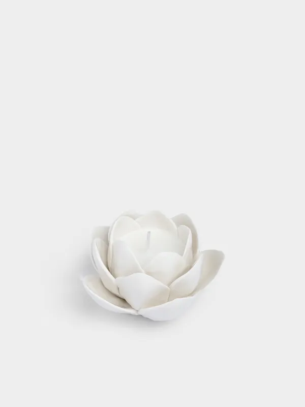 Свеча, 10 см, в подсвечнике, фарфор P, молочная, Цветок, Rose, image-1