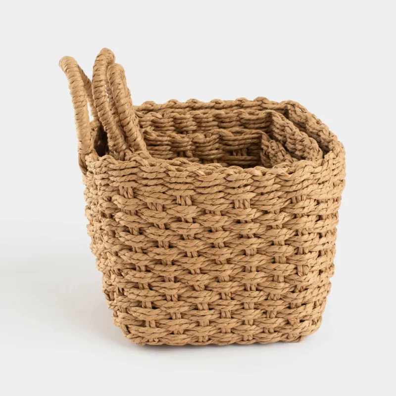 Набор корзин для хранения, 3 шт, плетеный, целлюлоза, квадратный, Braided, image-4