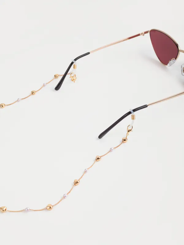 Цепочка для очков, 76 см, металл/пластик, бело-золотистая, Жемчуг и сердечки, Baroque, image-2