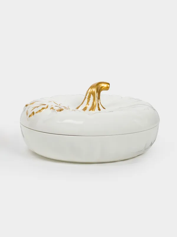 Форма для запекания, 26х14 см, с крышкой, керамика, молочно-золотистая, Тыква с листом, Gourd, image-0