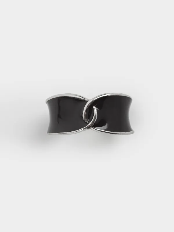 Кольцо, р. S-M, единый размер, металл/акрил, серебристо-черное, Jewelry, image-4