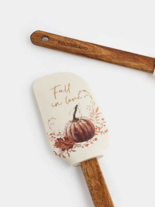 Лопатка-шпатель, 2 шт, силикон/дерево, молочная, Тыква и листья, Forest symphony, image-3
