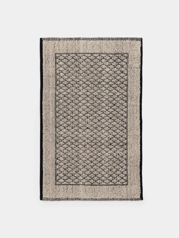 Коврик, 50х80 см, с бахромой, противоскользящий, хлопок, бежево-черный, Ромбы, Rhombic, image-0