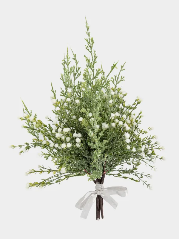 Букет декоративный, 40 см, пластик, Хвоя с белыми цветами, Conifer decor, image-0
